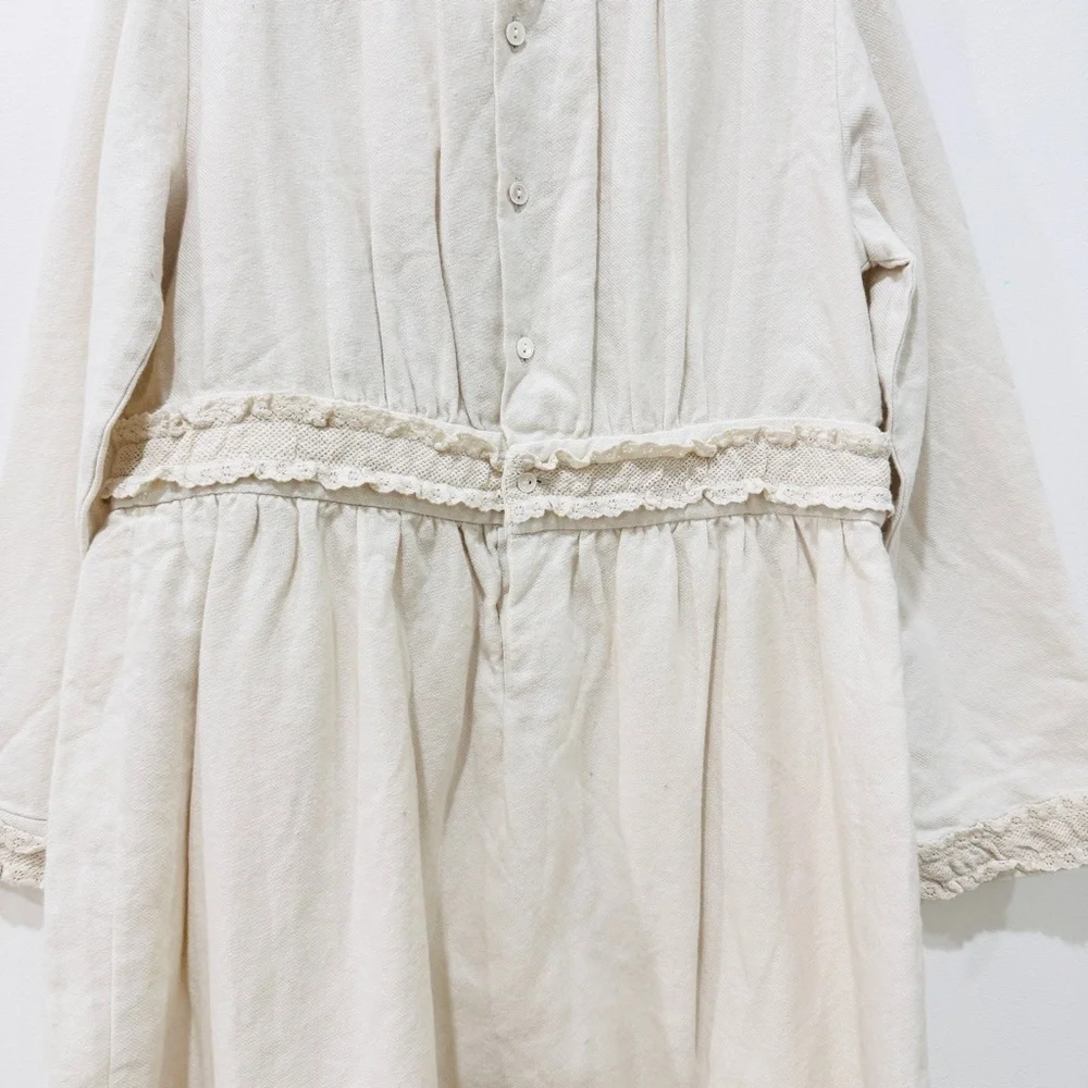 Bonpoint little girls cotton and wool cottagecore Cream Long Sleeve Dress NEW
